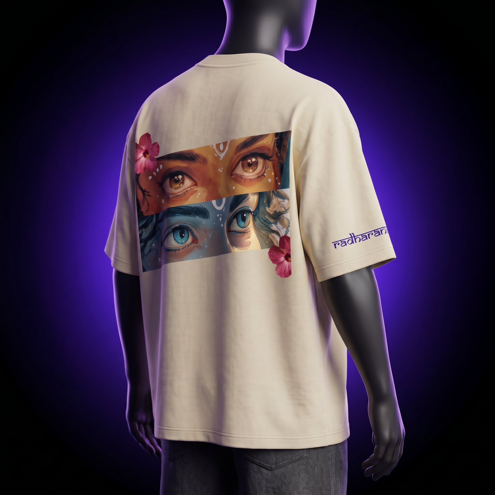 Oversized Tee Radharaman Edition Beige / Black / Purple