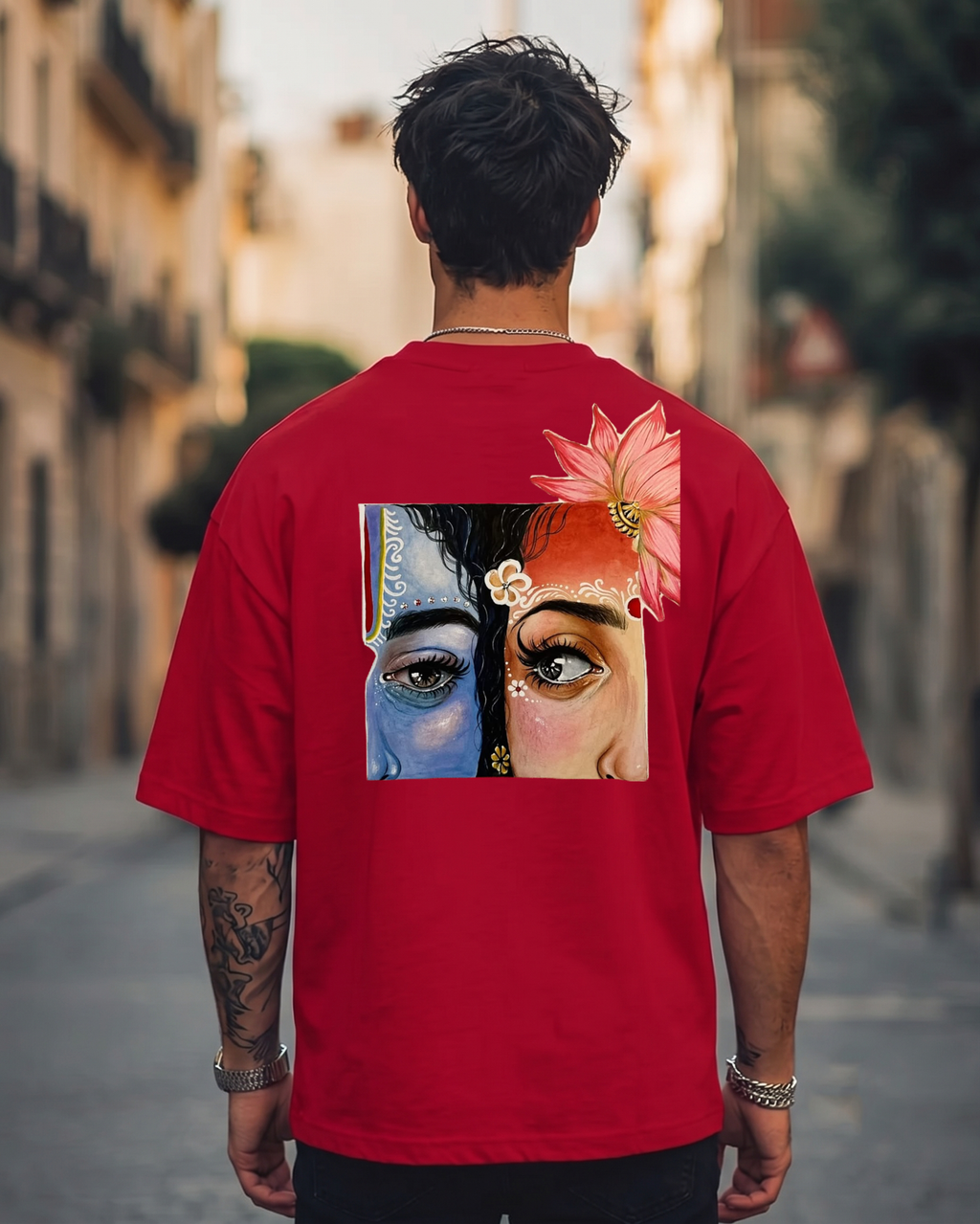 Red Oversized Tee Radharaman