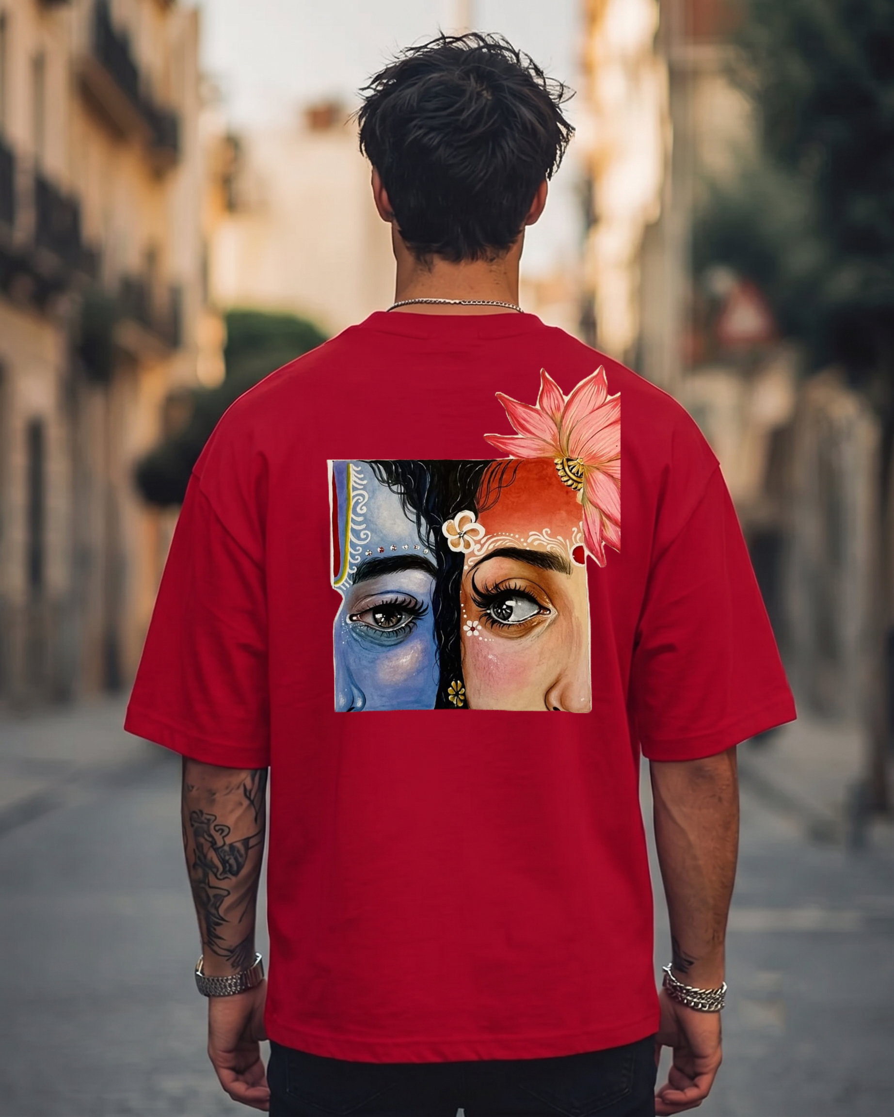 Red Oversized Tee Radharaman