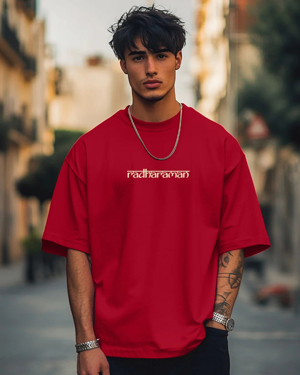 Radharaman Red Oversized Tee